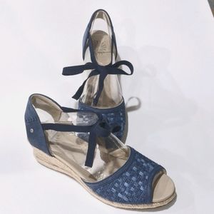 UGG Delmar Woven Denim & Jute Wedge Sandals NIB 12